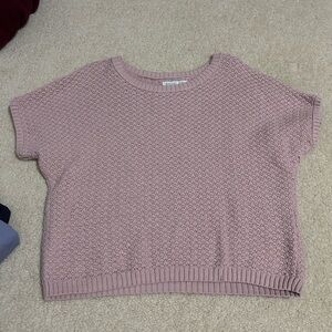 Pink Textured Knit Short Sleeve Sweater